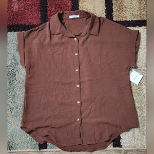 Casual Brown Button-Down Shirt for Women